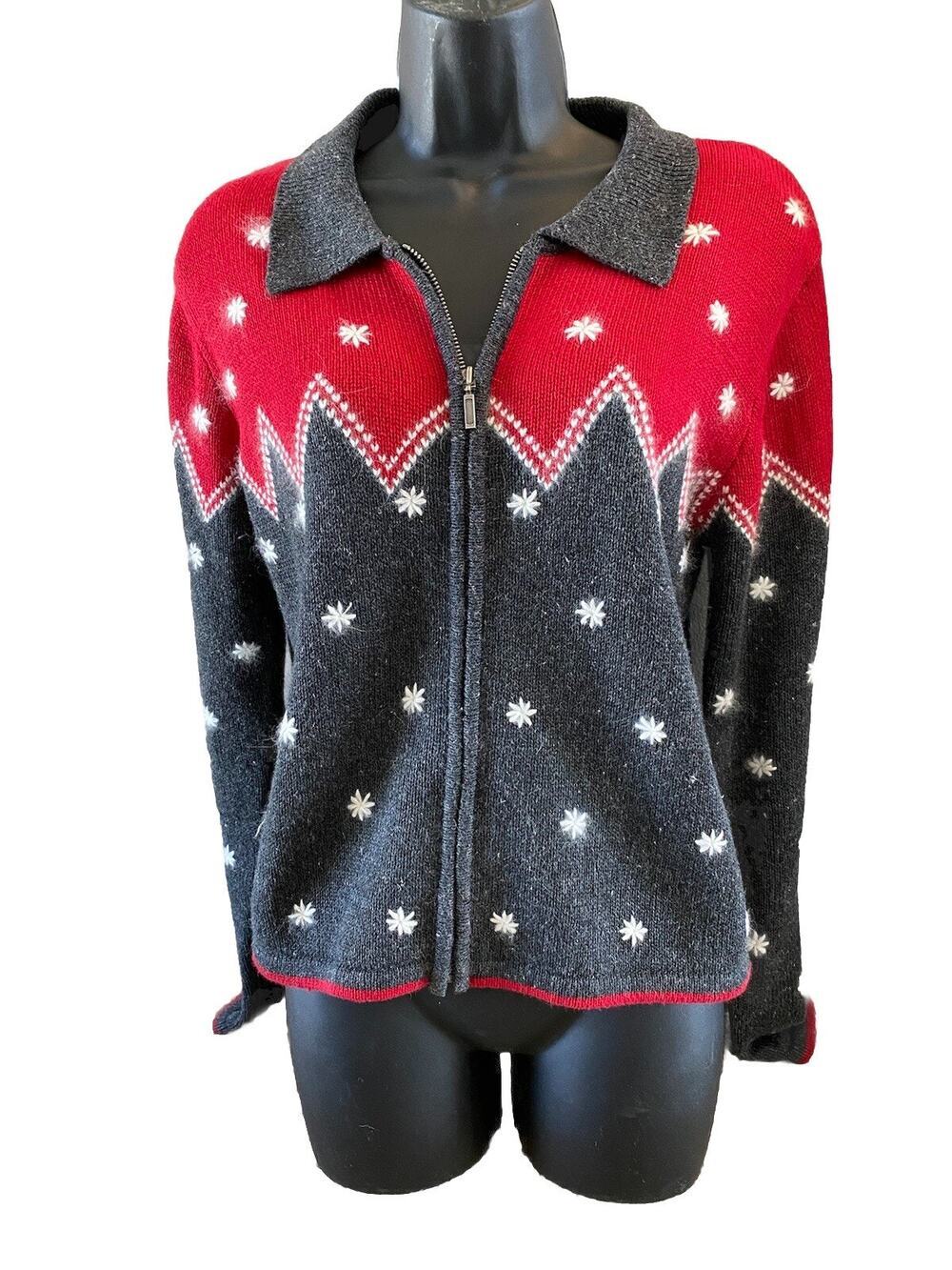 Vintage Women's Cardigan Sweater Snowflake Paul Harris Designs Christmas Small